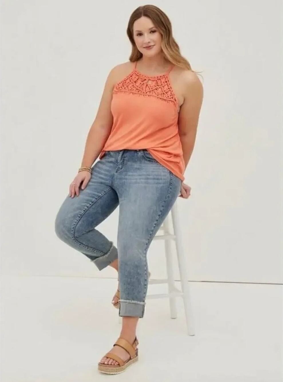 Torrid Womens Coral Orange Macrame Crochet Detail Tank Top Blouse Plus Size 1XL